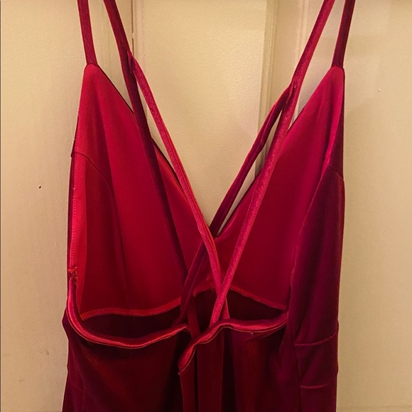 Adorable Burgundy Velvet Jumpsuit - Picture 6 of 6